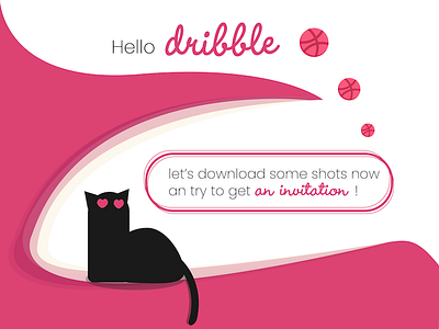 First Step on Dribbble blackcat dribbbleinvitation hello illustration illustrator love pinkcolor