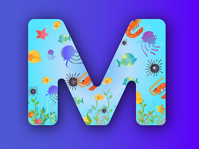 36 Days of Type - M is marine 36daysoftype 36daysoftype m blue fish gradient gradientcolor illustration illustrator jellyfish marine marinelife seastar