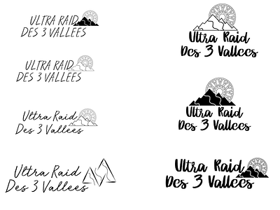 1st Round Logo - Ultra Raid des 3 vallées black blackwhite bycicle design handwrittingfont illustrator logo logobranding minimalist mountains ui ux vtt wheel wild workinprogress