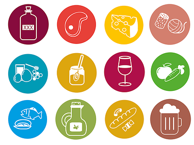 Icons Food Categories alcohol beers bread category dairy fish food foodindustry illustration illustrator meat oil spirits vegetablesfruits