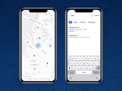 Park + Charge - Map and Search app charge ios iphone x map mobile mockup park search search bar ui ux