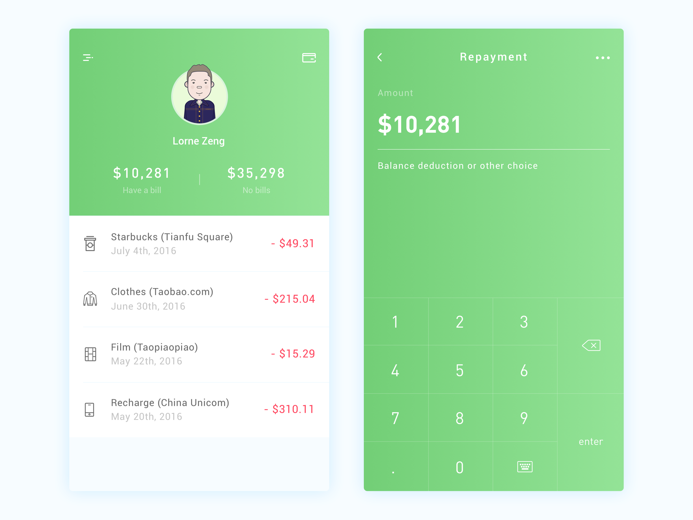 Credit Card App Design by Lorne Zeng on Dribbble