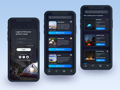 Night Camp booking app UI