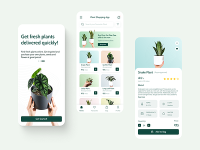 Plant Shopping App 🍀 app design app interface app ui design figma green app minimal ui plant shopping app ui ui design ui screens