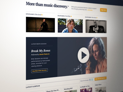 Brite Homepage Update artist discovery homepage music nashville player site video web website
