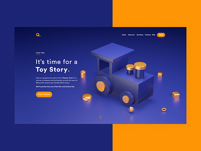 Golden Train - A Toy's Company 3d blue branding cinema4d clean gold invisionapp landing page logo redshift render train typography ui ux web web page web page website white space