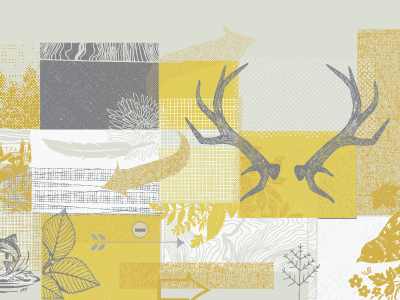 The Woods Pattern antlers birds collage leaf nature pattern