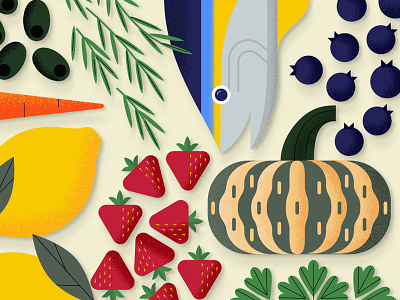 Food Stuff blueberry fish food food and drink food illustration grocery illustration lemon olive squash strawberry tuna