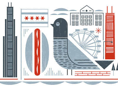 Absolut bird cityscape geometric hot dog illustration