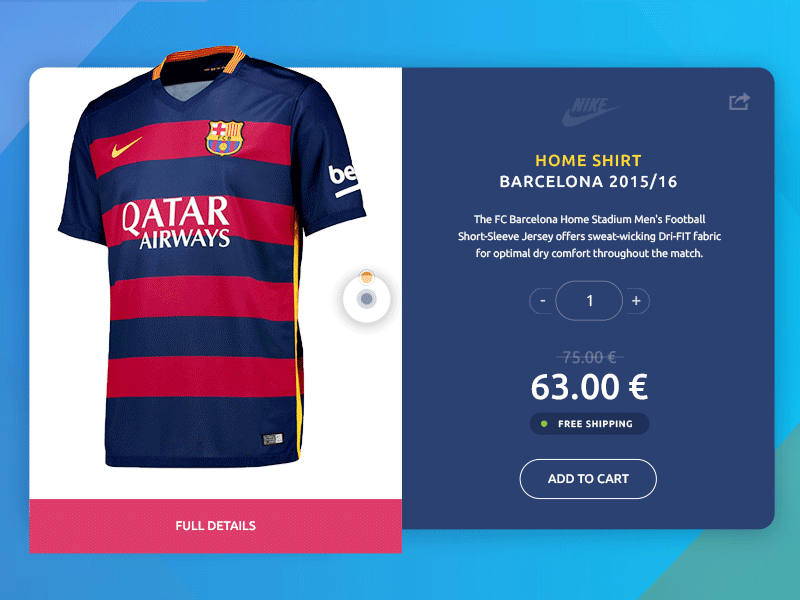 FCB T-shirt / E-Commerce Shop 2016 awesomed barcelona clean dailyui design fcb football fresh motion nike shot