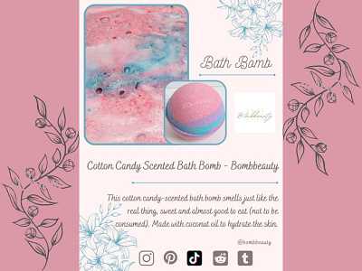 Cotton Candy Scented Bath Bomb - Bombbeauty bathbombaddict bathtime bubblebath lipscrubcontainers oatmealbathbomb smallbusiness supportsmallbusiness