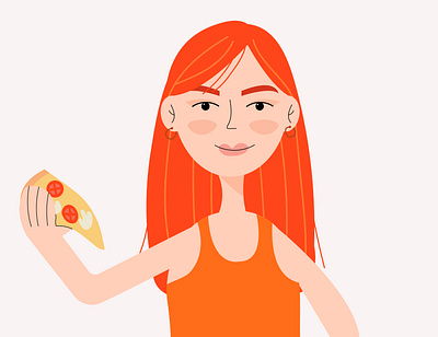 Girl eating pizza design eating fastfood flat girl illustration lunch meal pizza slice vector woman