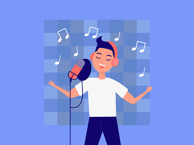 Singing artist in a recording studio artist boy flat headphones illustration man microphone note recording song singer song vector