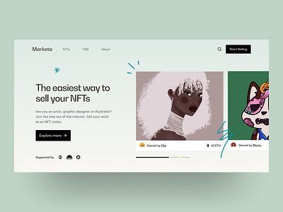 NFT Marketplace crypto design header landing page marketplace nft typography ui ux web design