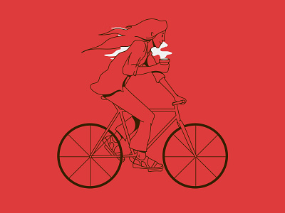 Girl with coffee on bike - illustration