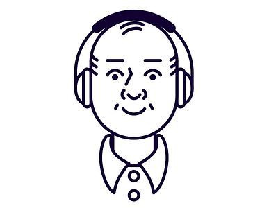 Little Cutie Dad adobe bald cute drawing happy headphones illustrator line listening man portrait simple
