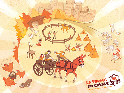 Carte postale de "La ferme en Cavale" brand identity carte postale chicken farm horse la ferme en cavale postcard