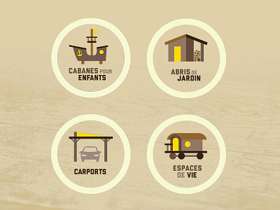 Icons for sections for "La Cabanerie" brown cabane cabin icons logo logotype pictograms stars yellow