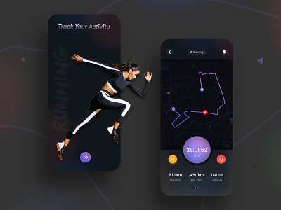 Fitness App -Running Tracker app design blurred gradient creative app dark ui design running app ui