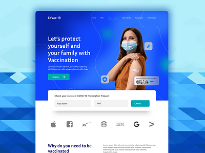 Covid-19 Vaccine Landing Page Design app branding design graphic design illustration logo typography ui ux vector