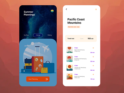 Trip Planner App | UI Design app branding design graphic design illustration interface logo typography ui ux vector