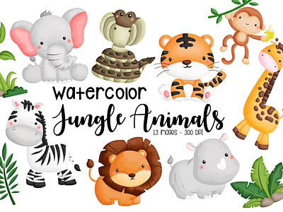 Watercolor Jungle Animal Clipart