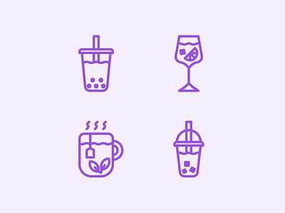 Let's get some drinks! boba branding bubble tea cocktail cute design drinks green tea iced coffee icon icon set icons illustration mint tea purple tea violet