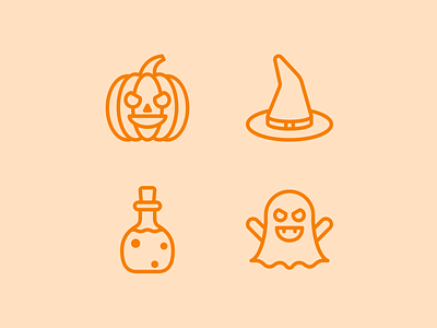 Halloweeeen 🎃 creepy cute design ghost halloween icon icons orange potion pumpkin pumpkin head set witch