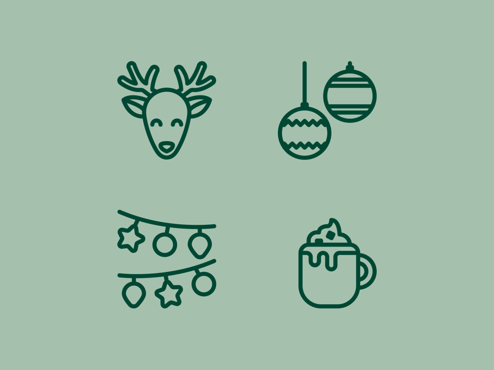 Let's get in the holiday spirit  christmas december deer green holiday hot chocolate hot coco icon icons illustration light ornaments