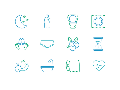 Icons for an urinary infection website bath blue fruit green health healthy icons line toilet urinary infection