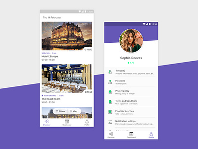 Temper Android app android app app app design design download menu price profile purple shifts temper work