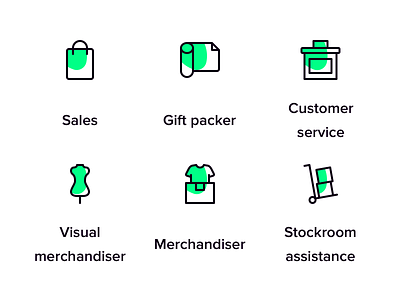 Retail icons for Temper branding customer service design filled icon gift packer green help icons iconset illustration line icon merchandise purple retail sales shopping stockroom store temper vector