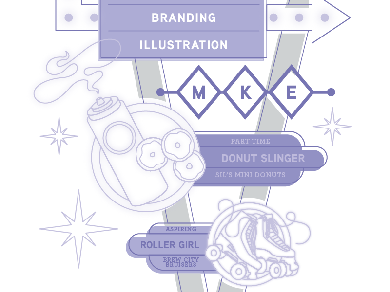 Resume Graphic Lower illustration vintage sign roller skates donuts neon googie mke