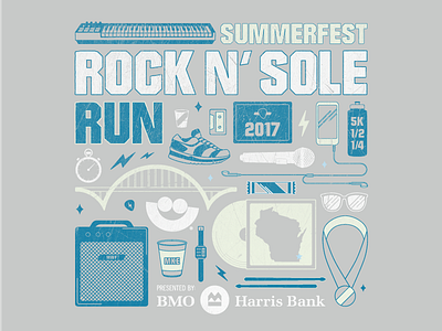 Rock 'N Sole Run Tshirt Concept | Final 5k athletic wear knolling marathon milwaukee wisconsin summerfest tshirt design