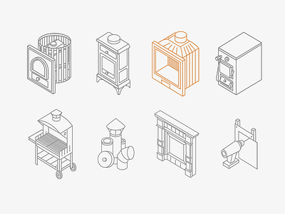 Apart Kamin icon set fireplace icons lines