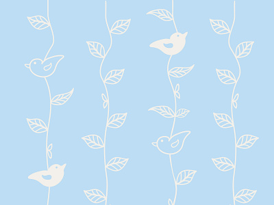 cute blue and white background with birds and leaves illustration белый веточки голубой листья милый птички фон
