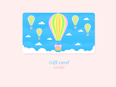 Gift card with balloons with basket and clouds on a blue backgro air balloon loyalty card voucher gift белый корзина нежный облака синий цветной