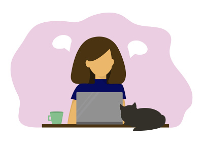 A woman at work at a laptop thinking