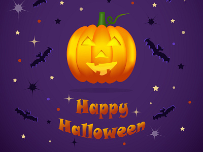 Halloween Pumpkin Greeting Card on purple background celebration