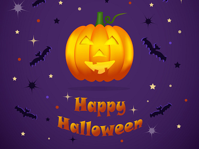 Halloween Pumpkin Greeting Card on purple background