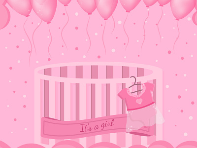 this is a girl postcard in pink tones with balloons nursery