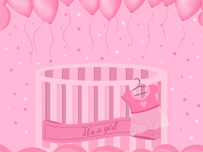 this is a girl postcard in pink tones with balloons