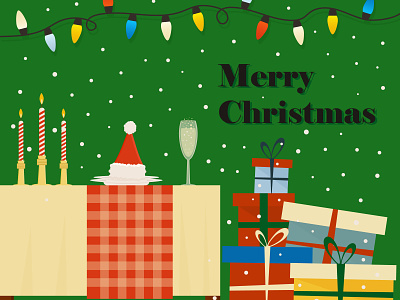 Merry Christmas greeting card with gifts and garlands