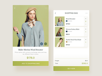 Hi~Dribbble fashion green mobile shopping ui ux