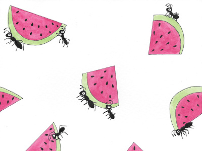 The Ant's Watermelon Picnic fabric design illustration ink pattern design watercolor