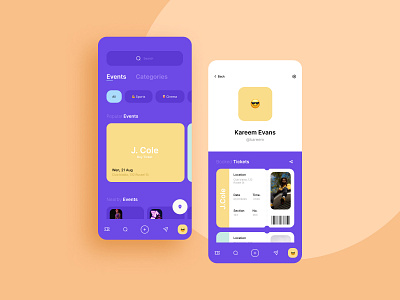 YourEvents - Frostbite Studio application beautiful branding colourful design emojis interface minimal pastel colours product design purple simple tickets trending ui user experience design ux web web design