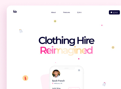 Biz the App convert design landingpage marketing minimal pink ui ux