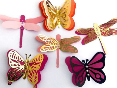 3D Layered Dragonflies and Butterflies 3d animation app art branding crafting design graphic design icon illustration liga logo minimal motion graphics typography ui ux vector website wedding