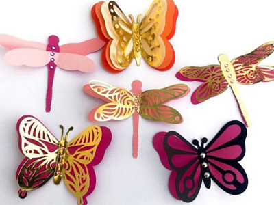 3D Layered Dragonflies and Butterflies