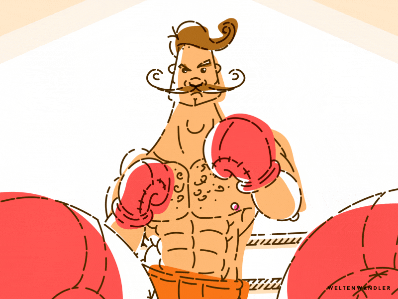 5 Years Celebration! Boxing GIF 2d animation 2d character aftereffects animation boxer boxing character character design fight motiondesign motiongraphics motionlovers weltenwandler wwda